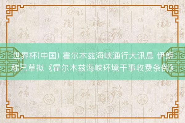 世界杯(中国) 霍尔木兹海峡通行大讯息 伊朗称已草拟《霍尔木兹海峡环境干事收费条例》