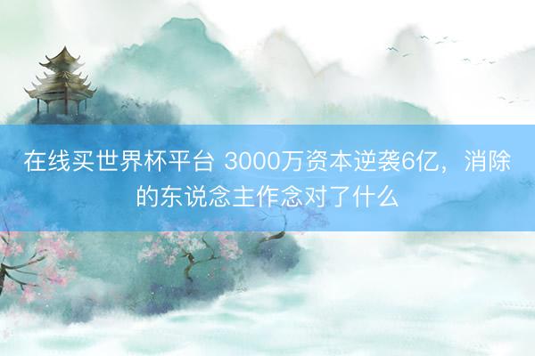 在线买世界杯平台 3000万资本逆袭6亿，消除的东说念主作念对了什么