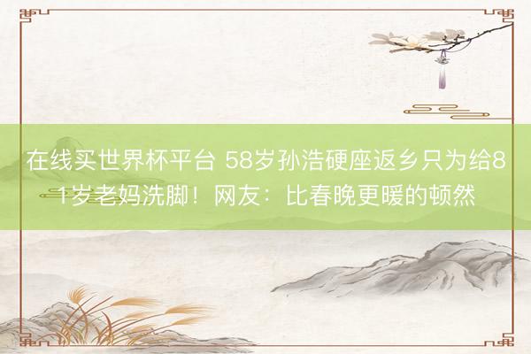 在线买世界杯平台 58岁孙浩硬座返乡只为给81岁老妈洗脚！网友：比春晚更暖的顿然